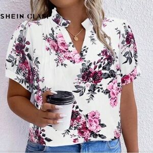 SHEIN 2X floral print short sleeve blouse